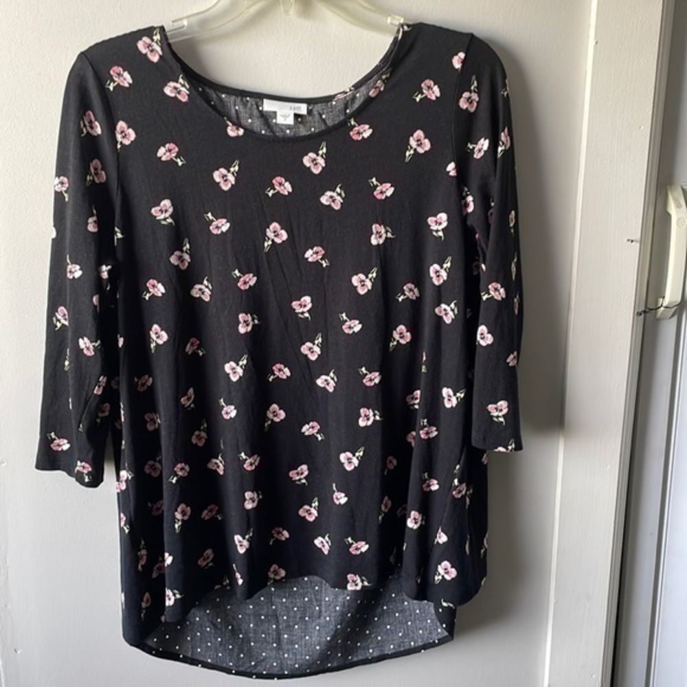 J. Jill Women's Layered-Back Mixed-Media Print Top, BLACK MULT -SIZE SMALL. Used
